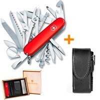 Комплект Нож Victorinox SwissChamp Red 1.6795 + Чехол с фонариком Police